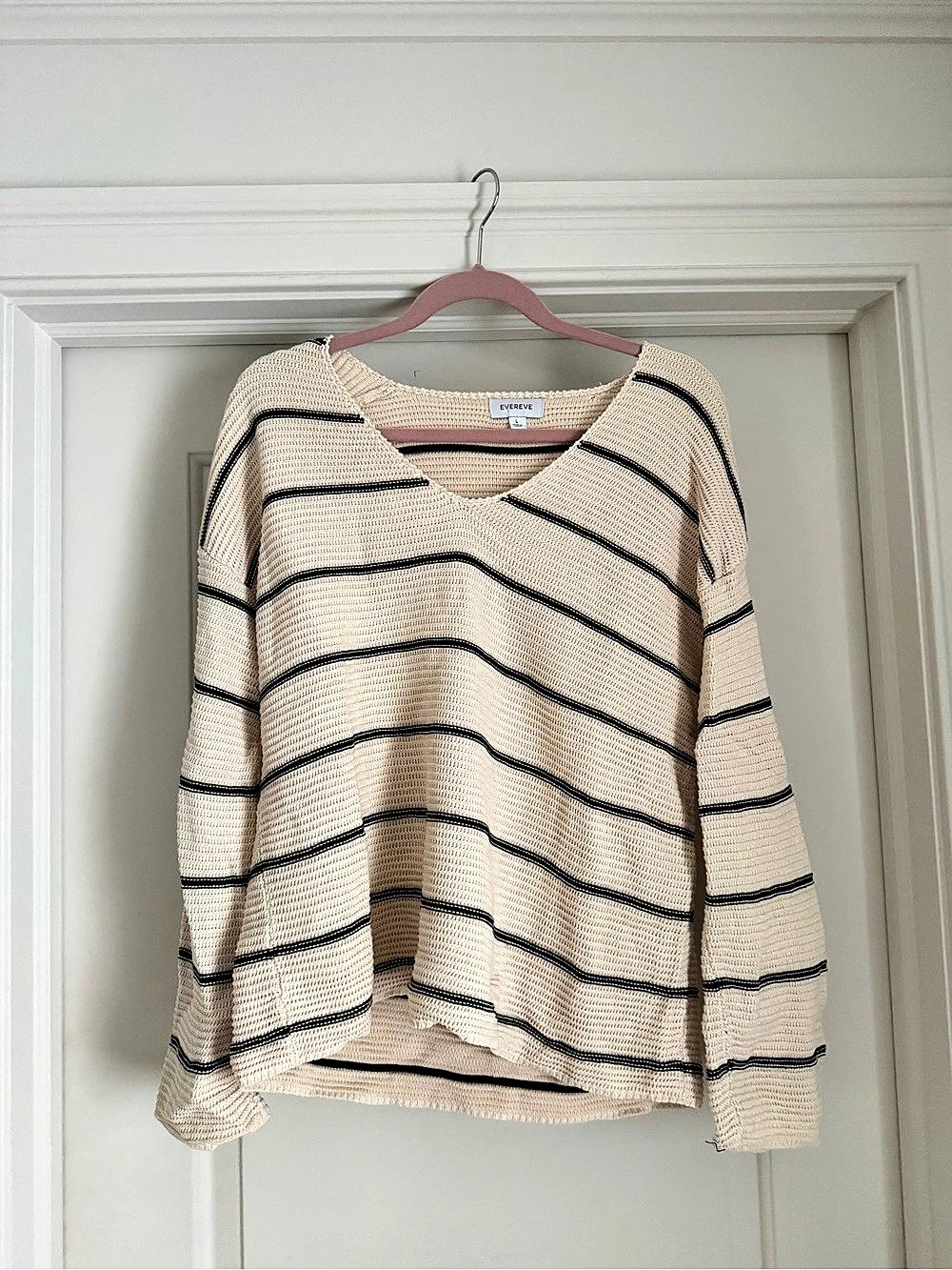 EVEREVE Striped Knit Sweater in Cream & Black Size Large